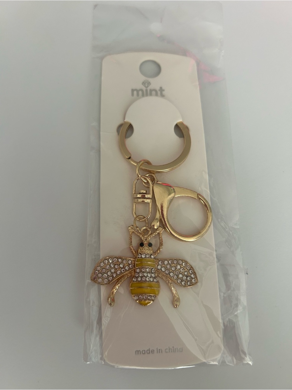 Mint Gold Crystal Bumble Bee Keychain Bag Charm Yellow Enamel NWT